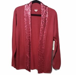 Reba Red Oversized Large Medium Sequined Open Cardigan NWT